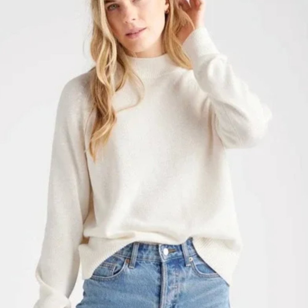 Quince Organic Cotton Mockneck Sweater Ivory Size S